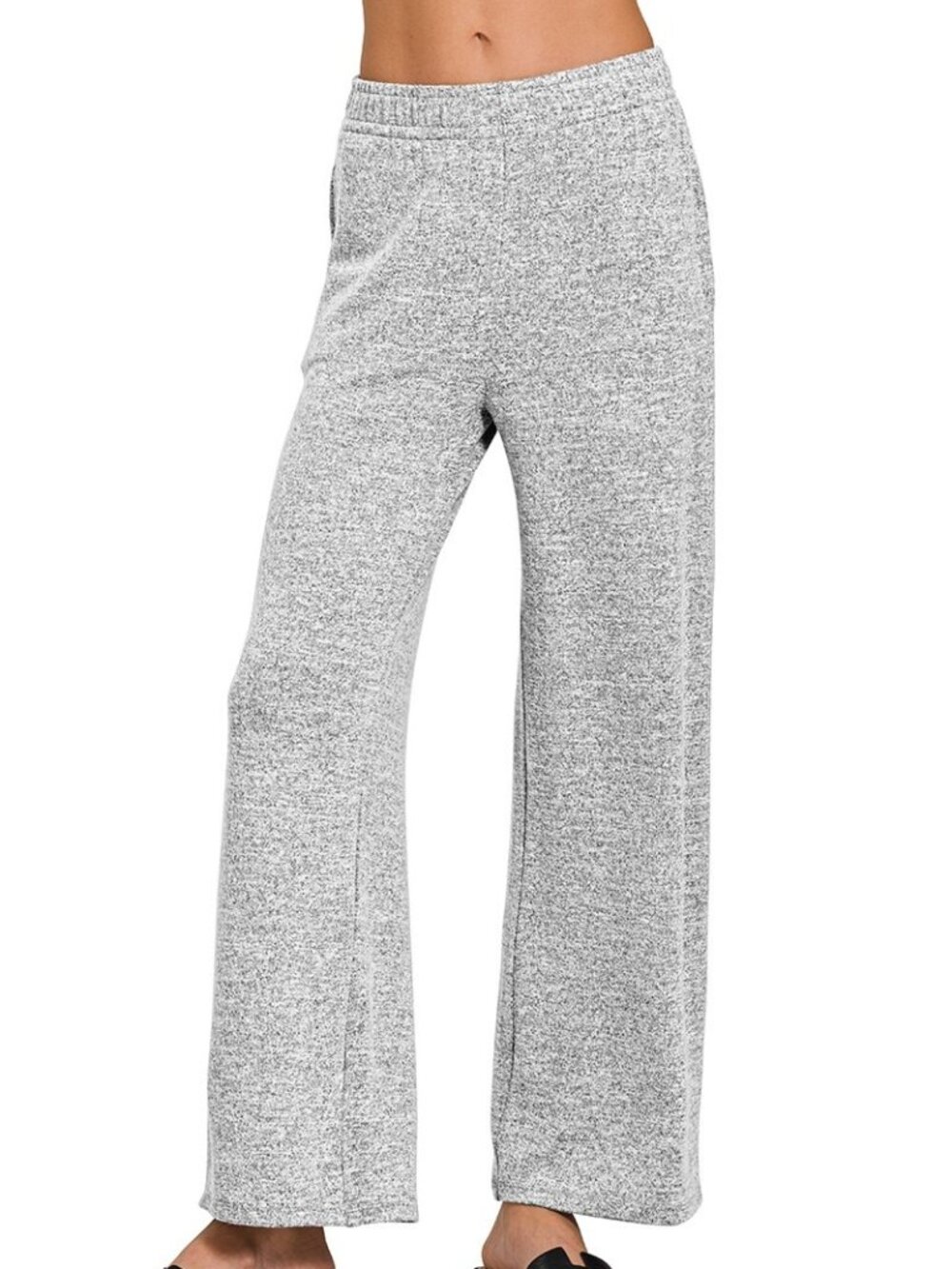 Zenana Soft Melange Hacci Elastic Waistband Lounge Pants